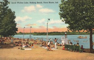 Vintage Postcard 1930's Izaak Walton Lake Bathing Beach Terre Haute Indiana IND