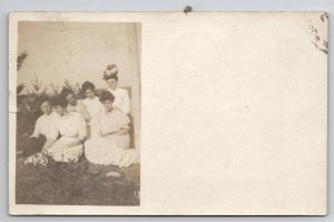 RPPC Six Victorian Women on Lawn 1909 Portland Maine to Woodfords Postcard H27