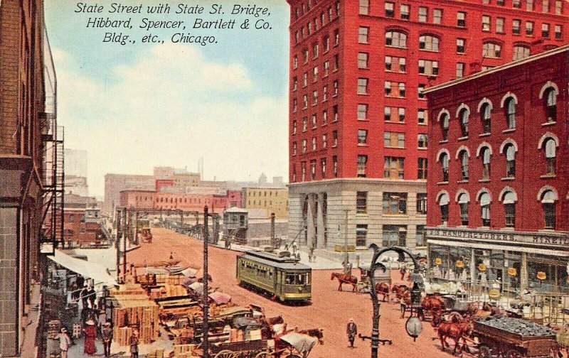 CHICAGO IL~STATE STREET BRIDGE & HIBBARD SPENCE BARLETT BUILDING~1910s POSTCARD