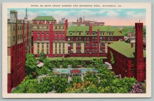 Savannah GA~Hotel De Soto Court Garden & Swimming Pool~Vintage Postcard