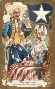 George Washington - Making Flag Adopting 5 Pointed Stas NASH c1910 Postcard