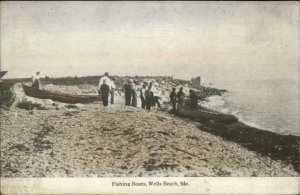 Wells Beach ME Fishing Boats c1915 Postcard