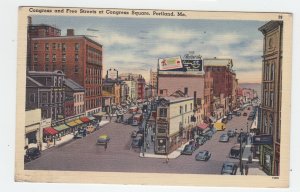 P2101, 1944 postcard congress & free streets traffic congress sq portland maine