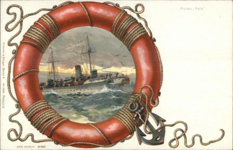 Ship Hela Life Saving Ring Border Kutzner & Berger #1098 c1900 Postcard