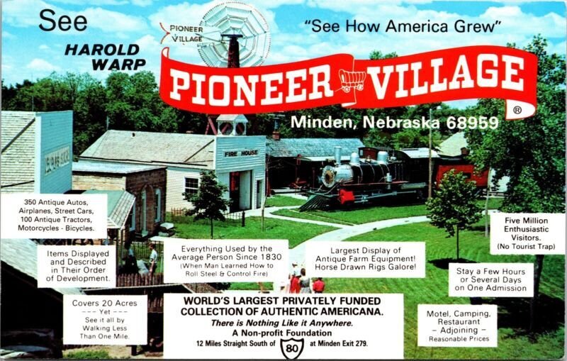 Pioneer Village Minden Nebraska Museum Birds View Trains Fire House Postcard