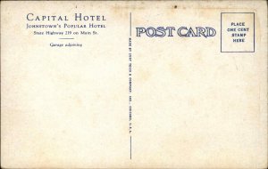 Johnstown Pennsylvania PA Capital Hotel Classic Cars Vintage Postcard