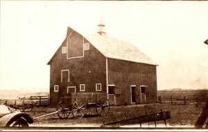 Farm Scene Barn and Wagon Real Photo