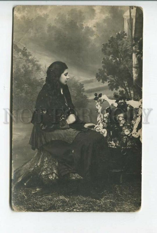 462436 FASHION Girl Black Dress LONG HAIR Vintage REAL PHOTO postcard