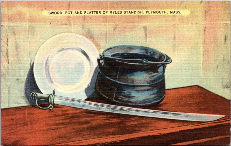 Massachusetts Plymouth Pilgrim Hall Sword Pot & Platter Of Miles Standish