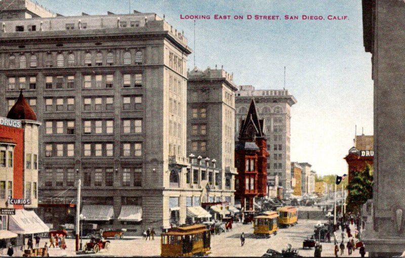 California San Diego Looking East On D Street With Trolleys Fred Harvey