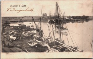 Egypt Port Said Chantier a Suez Vintage Postcard C128