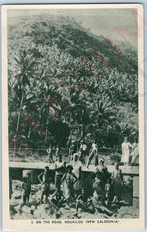 c1940s Houailou, New Caledonia Natives Tribe On The Road Litho Photo France A190