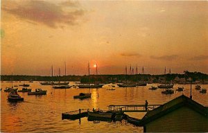 Boothbay Harbour Windjammer Days boats sunset Maine ME Postcard