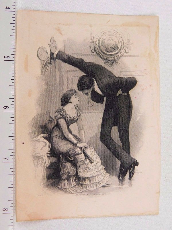 1870s Baldwin & Gleason acero grabado dos jóvenes amantes dama encantadora F55
							
							mostrar título original