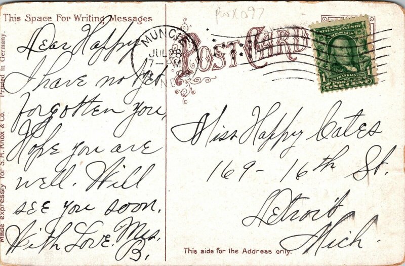 New Post Office Muncie Indiana Cancel 1c Franklin Stamp Postcard PM Vintage Vtg 