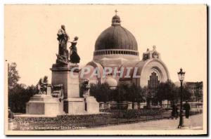 Belgie Belgium liege Old Postcard St Vincent church and statue Zenobe Gram