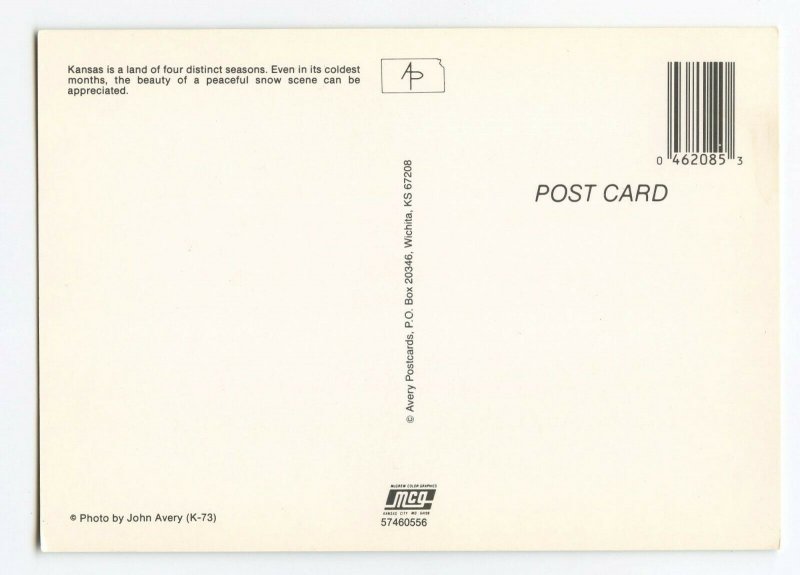 Postcard Kansas Winter Snow Scene Continental View Card 