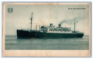 c1940 M.S. Milwaukee Steamer Hamburg-American Line Boston Massachusetts Postcard