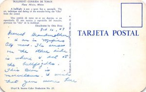 Bullfight Corrida De Toros Tarjeta Postal Bullfighting Writing on back 