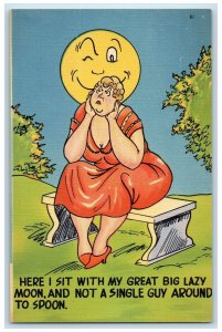 c1910's Fat Woman Anthropomorphic Moon Face Romance Humor Comic Antique Postcard