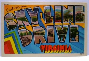 Greetings From Sky-Line Drive Virginia Large Big Letter Linen Postcard Unused VA