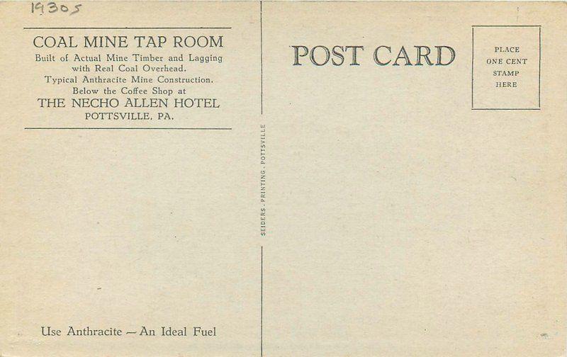 1930s Postcard Pottsville Pennsylvania Coal Mine Tap Room #2 interior 11529