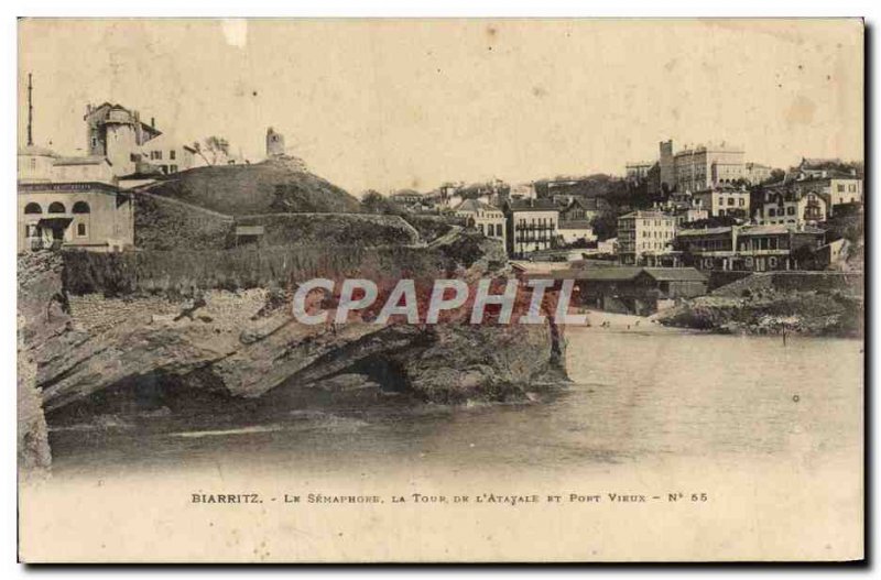 Old Postcard Biarritz Srmaphore Tower From & # 39Atayale And Bridge BVieux