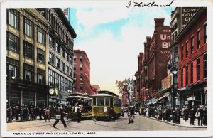 Merrimack Street and Square Lowell Massachusetts Vintage Postcard C085