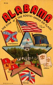 Alabama The Star Of The South Under Six Flags 1959 Curteich