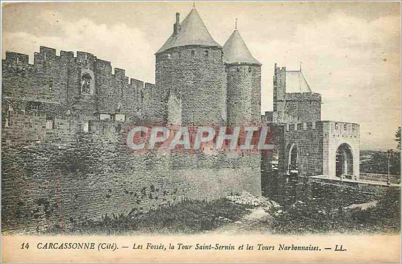 Old Postcard Carcassonne cites the tower Fosses Saint Sernin and Tours