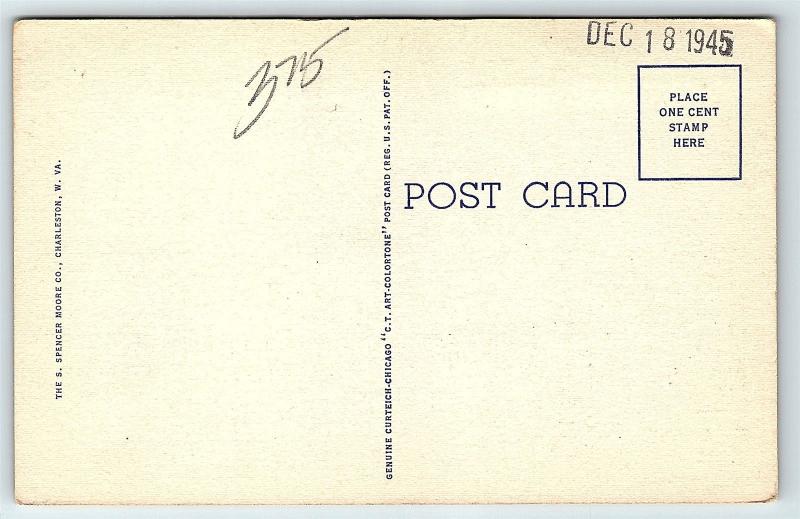 Postcard WV Charleston South Side Bridge & View of Business Center Linen R02