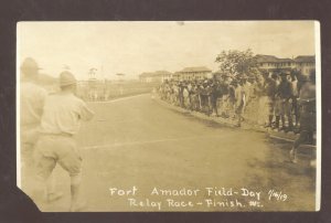 RPPC FORT AMADOR US ARMY FIELD DAY 1919 RELAY RACE TRACK REAL PHOTO POSTCARD