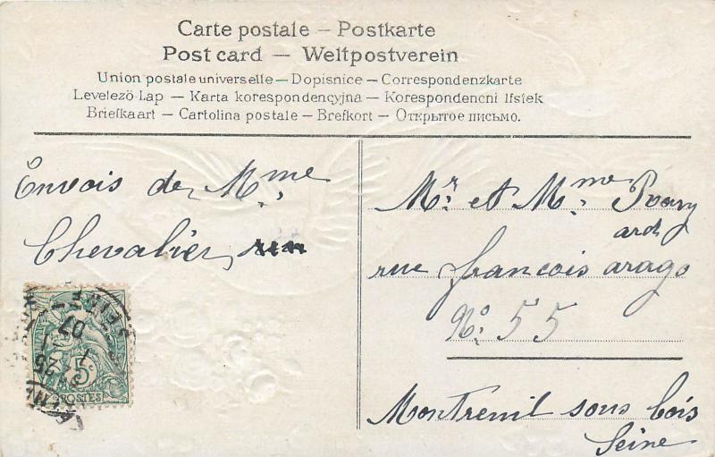 CPA 1907 oiseaux gauffre fleurs fantaisie embossed birds letter flowers fantasy