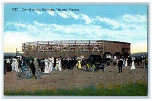 c1910 Cars Bikes Scene Crowd at the Bullfight Tijuana Mexico Unposted Postcard