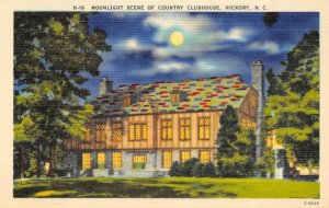 Hickory, NC North Carolina  COUNTRY CLUB Night View~Full Moon  ca1940's Postcard