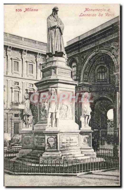 Old Postcard Italy Italia Milano Monumento a Leonardo da Vinci