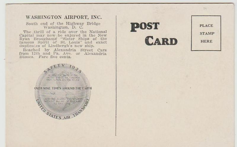 Charles Lindbergh Spirit St Louis over DC airplane aviation Postcard 1928 