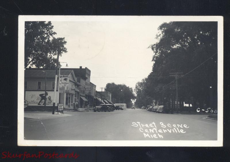 RPPC CENTERVILLE MICHIGAN DOWNTOWN STREET SCENE OLD CARS REAL PHOTO POSTCARD