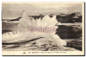 Old Postcard Biarritz Waves effect to Point Lighthouse