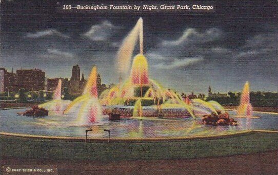 Illinois Chicago Buckingham Fountain By Night Grant Park