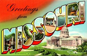 Missouri Greetings From Large Letter Linen 1957 Curteich