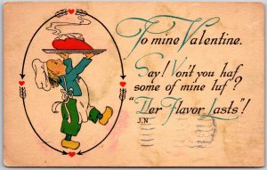 To Mine Valentine, 1913 Comic Chef Holding Platter Of Heart-Shaped Food Postcard