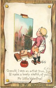 1903 Tuck Valentine Card Little Girl Artist Paints Lovely Sketch of You~Unposted