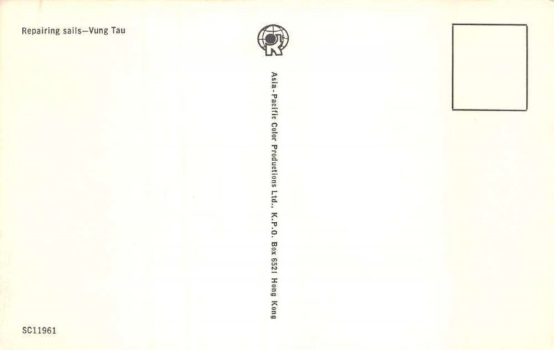 Vung Tau Vietnam Man Repairing Sails on Beach Vintage Postcard AA69278