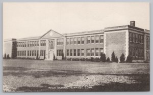 Suffield Connecticut~High School Bldg Exterior View~B&W Photo~Vintage Postcard