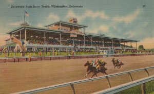 Delaware Park Race Track Willington Delaware Posted Vintage Linen Post Card