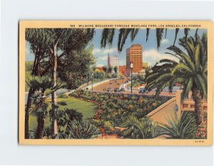 Postcard Wilshire Boulevard Through Westlake Park, Los Angeles, California