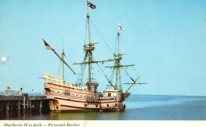 The Mayflower at Dock Plymouth Harbor Historic Massachusetts MA Vintage Postcard