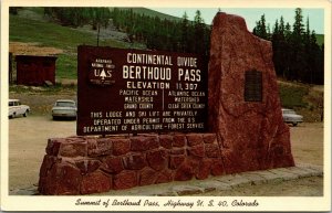 Vtg Summit Berthoud Pass Sign Continental Divide Hwy US 40 Colorado CO Postcard