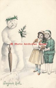 Christmas, VK No 5210, Christmas, Children Watch Snowman Holding a Tree